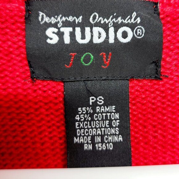 Vintage Studio Joy Christmas Cardigan Sweater With Santa & Snowman Red Size S - Picture 2 of 9
